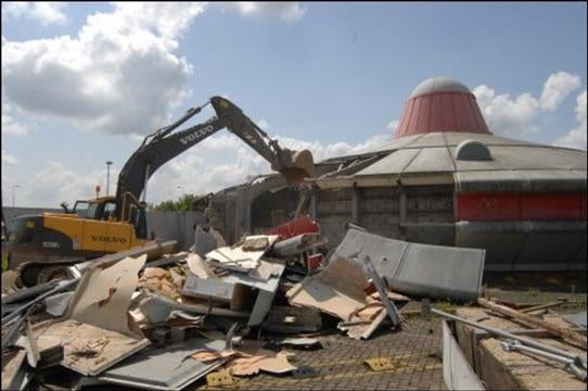 Close-up view of the Megatron's demolition