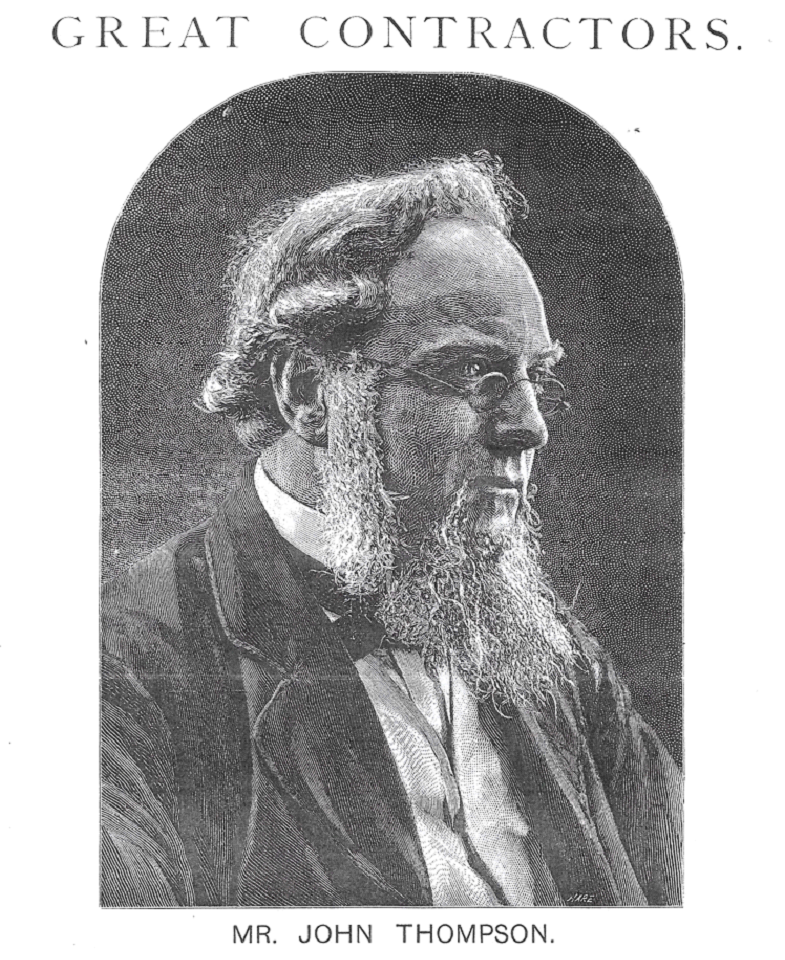 Photo of a well-dressed man with glasses, grey hair, and grey beard. Top text says Great Contractors. Bottom text says Mr John Thompson.